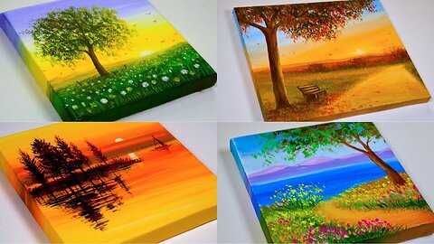 4 Mini Canvas Paintings _ Acrylic Painting For Beginners