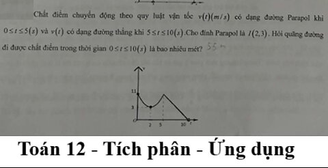 Thủ thuật CASIO: Chất điểm chuyển động theo quy luật vận tốc v(t) (m/s) có dạng đường Parabol