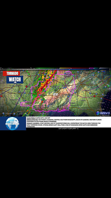 🌪️ Tornado Watch #10: AL, MS, TN, FL, LA Until 4 AM! 2/15/25 #shorts #weather