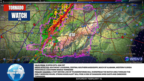 🌪️ Tornado Watch #10: AL, MS, TN, FL, LA Until 4 AM! 2/15/25 #shorts #weather