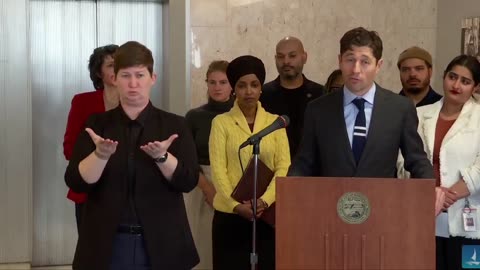 Minneapolis, MN Mayor Jacob Frey, flanked by Ilhan Omar, announces he won’t