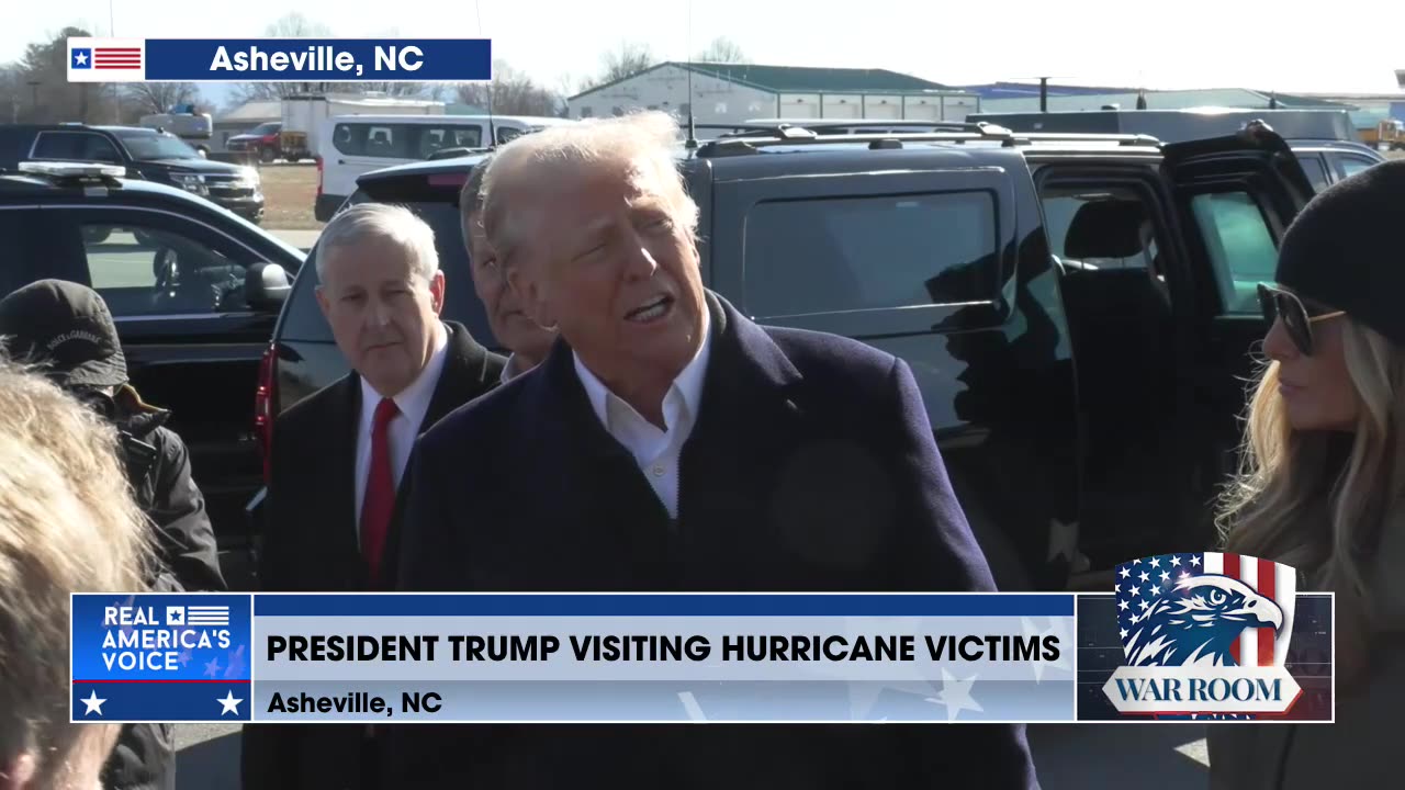 President Trump Takes Questions From Press Upon Arrival In Asheville, NC