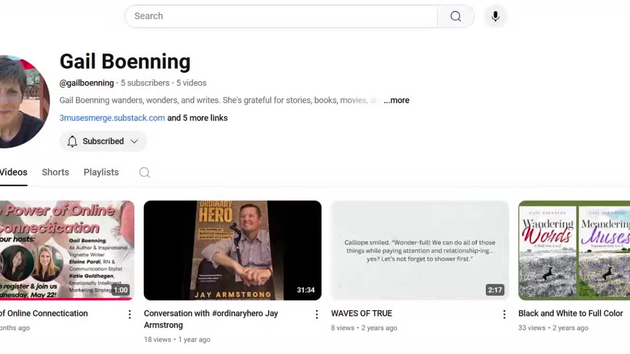 Gail Boenning: YouTube Channel Comments And Subscribers Requested