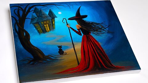 Halloween Painting _ Step by Step Painting _ Witch Painting