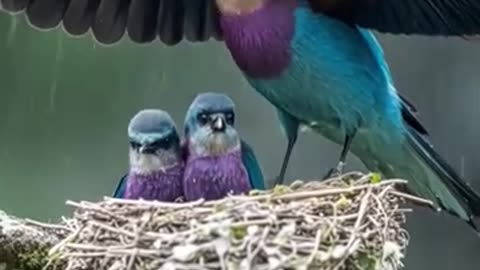 Mother protect her baby during rainy days