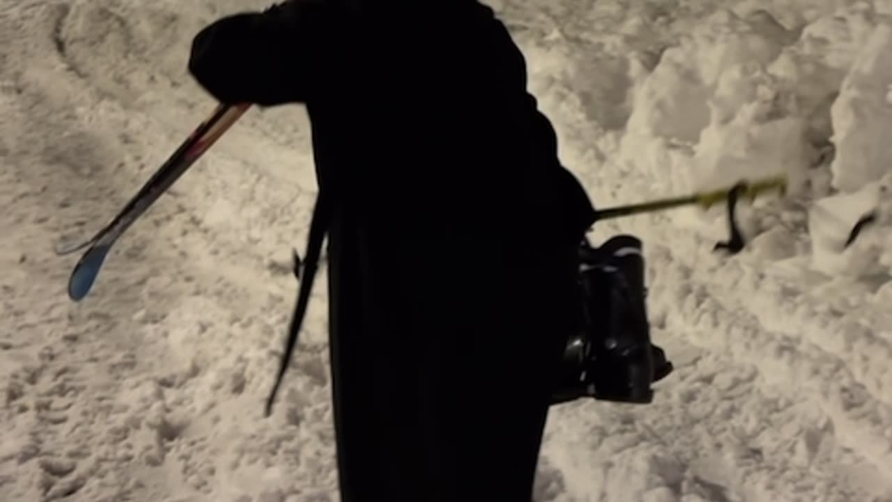 Skiiing On Snowy Town Streets