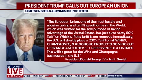 BREAKING: President Trump threatens 200% tariff on European wine/spirits