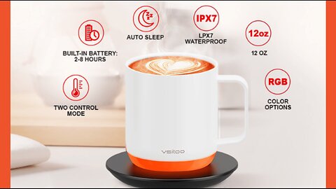 Vsitoo S6 Plus Smart Mug,Self Heating,Emperature Control Heated Coffee