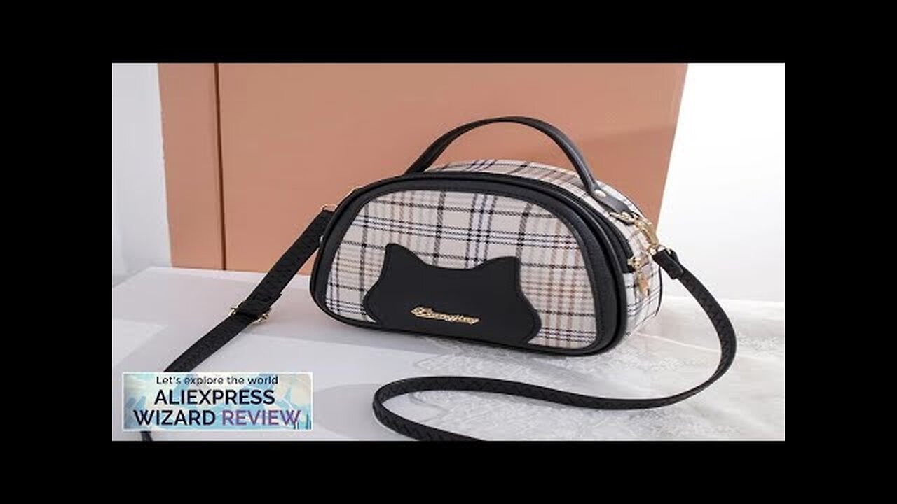 Women's Bag Trendy Korean Version Sweet and Cute Contrast Checkered Printed Cat Review