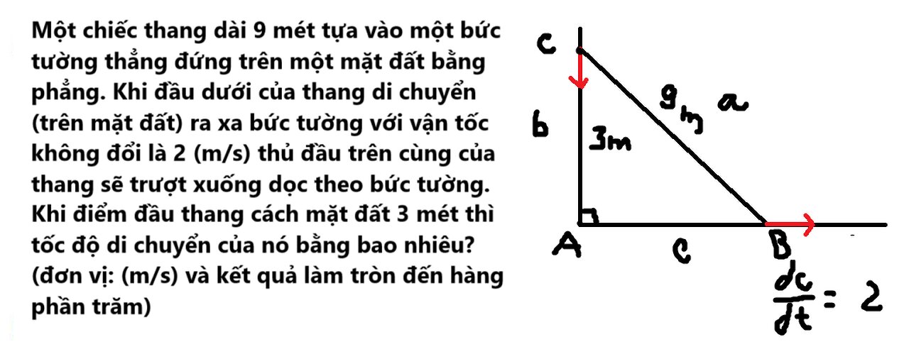 Toán 12: Một chiếc thang dài 9 mét tựa vào một bức tường thẳng đứng trên một mặt đất bằng phẳng