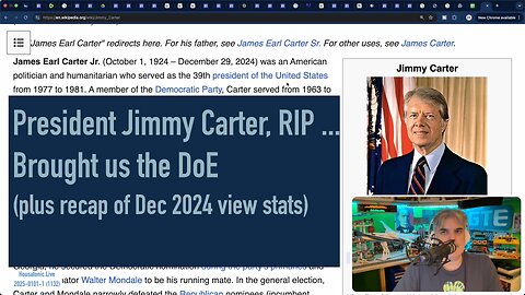 President Jimmy Carter, RIP ... Brought us the DoE (plus recap of Dec 2024 view stats)