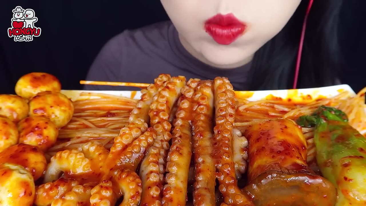 ASMR Spicy Octopus & Seafood Jjim Mukbang Tender Octopus, Enoki Mushrooms