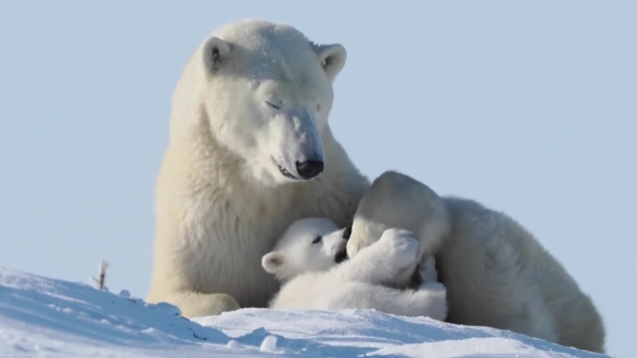 Manitoba tour guide films a polar bear family video