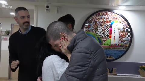 Released hostage Or Levy reunites with his family at Sheba Hospital in central