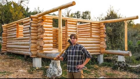 I Spent 1 Year Alone Building My First LOG CABIN With No Experience