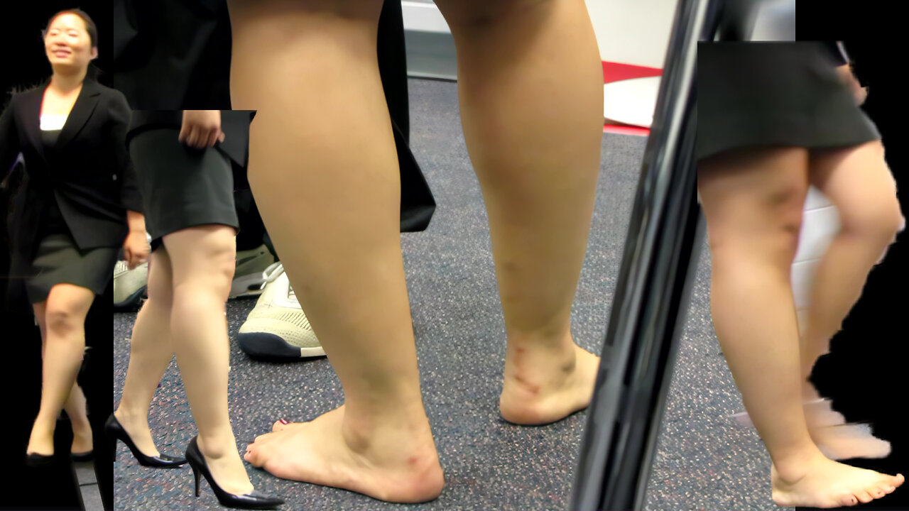 Asian Teacher Feet Barefoot and Black High Heels (Faceshot)