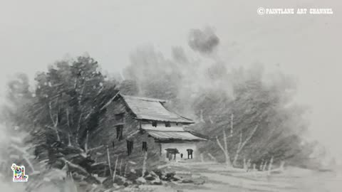 How to draw house with rough pencil strokes