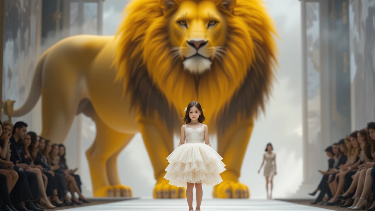 Fearless Fashion: Little Girl and Her Lion on the Runway!