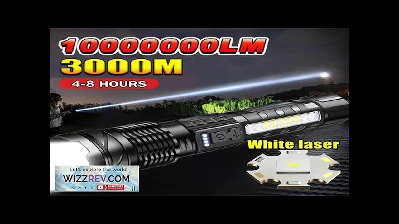 High Power White Laser LED Flashlight Built-in Battery USB Rechargeable Strong Light Review