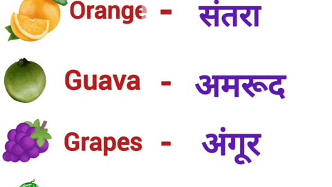 Fruits Names in Hindi and English