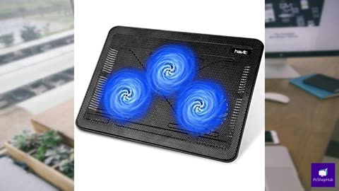 Havit HV-F2056 15.6"-17" Laptop Cooler Cooling Pad - Slim Portable USB Powered (3 Fans), Black/Blue