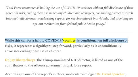 "BREAKING - Massive Alberta Government Task Force Report Calls for Halt to COVID-19 ‘Vaccines