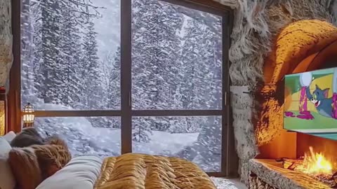 Snowy Serenity, Retreat with Crackling Fire