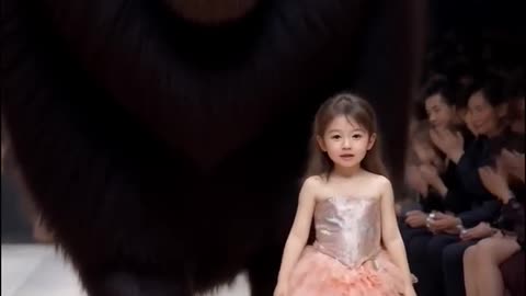 Big black lion __Cute baby girl __fashion show #lion #baby #agt #shorts #rksedit #magic