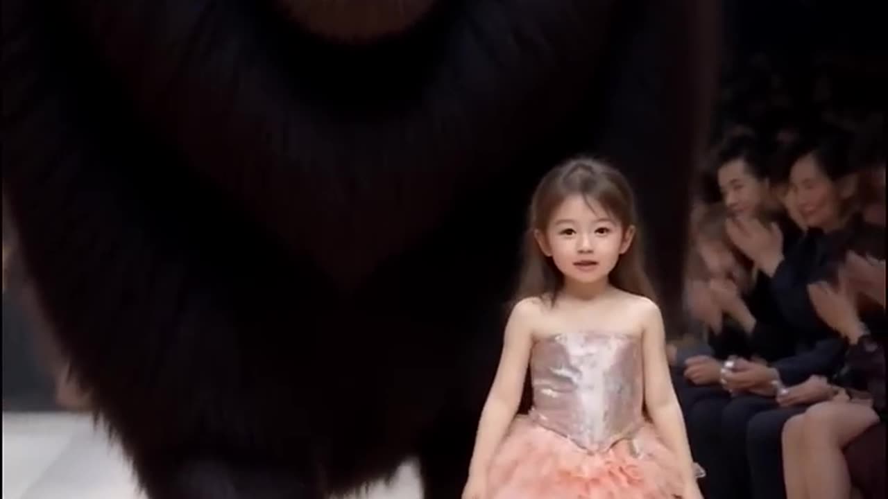 Big black lion __Cute baby girl __fashion show #lion #baby #agt #shorts #rksedit #magic