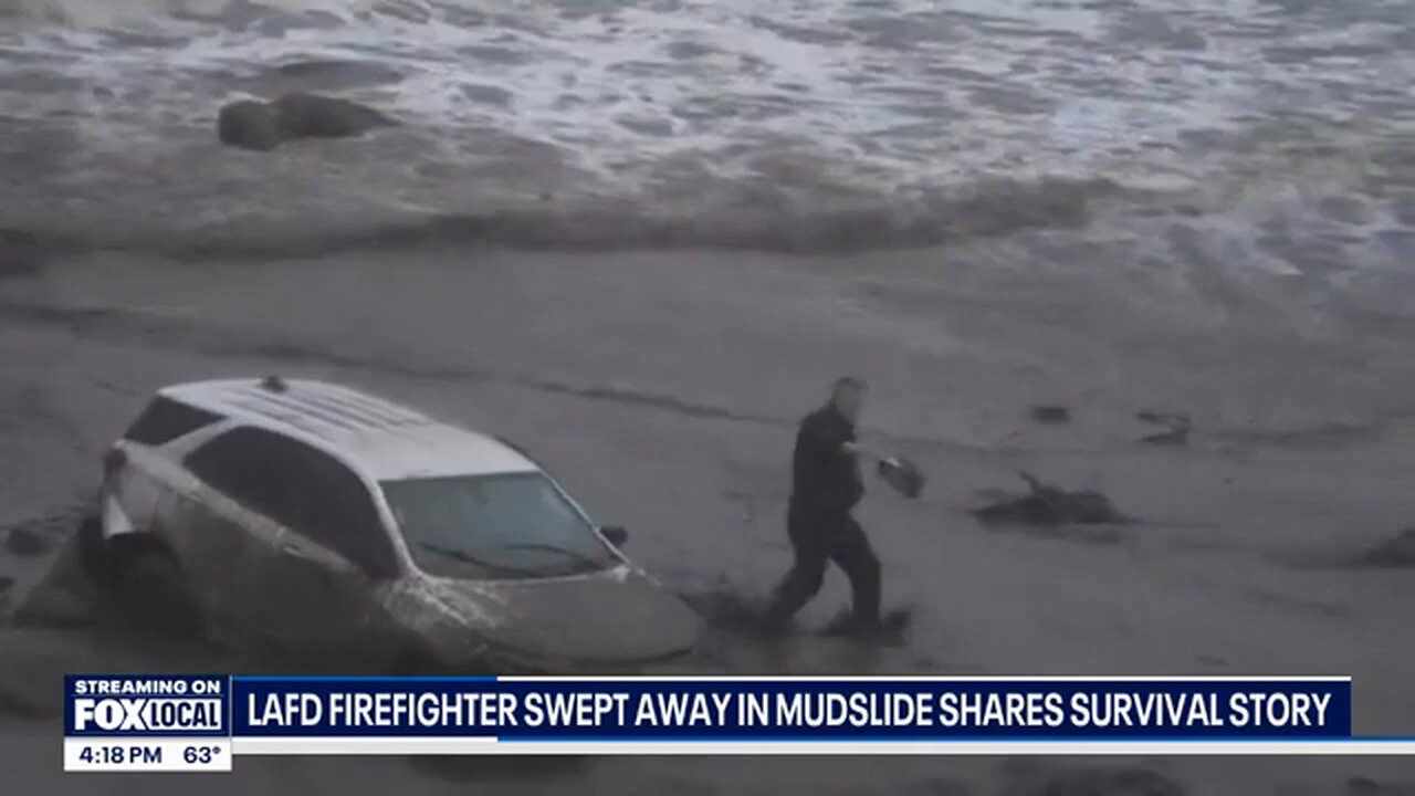 LAFD firefighter recalls escaping car swept into ocean by mudslide