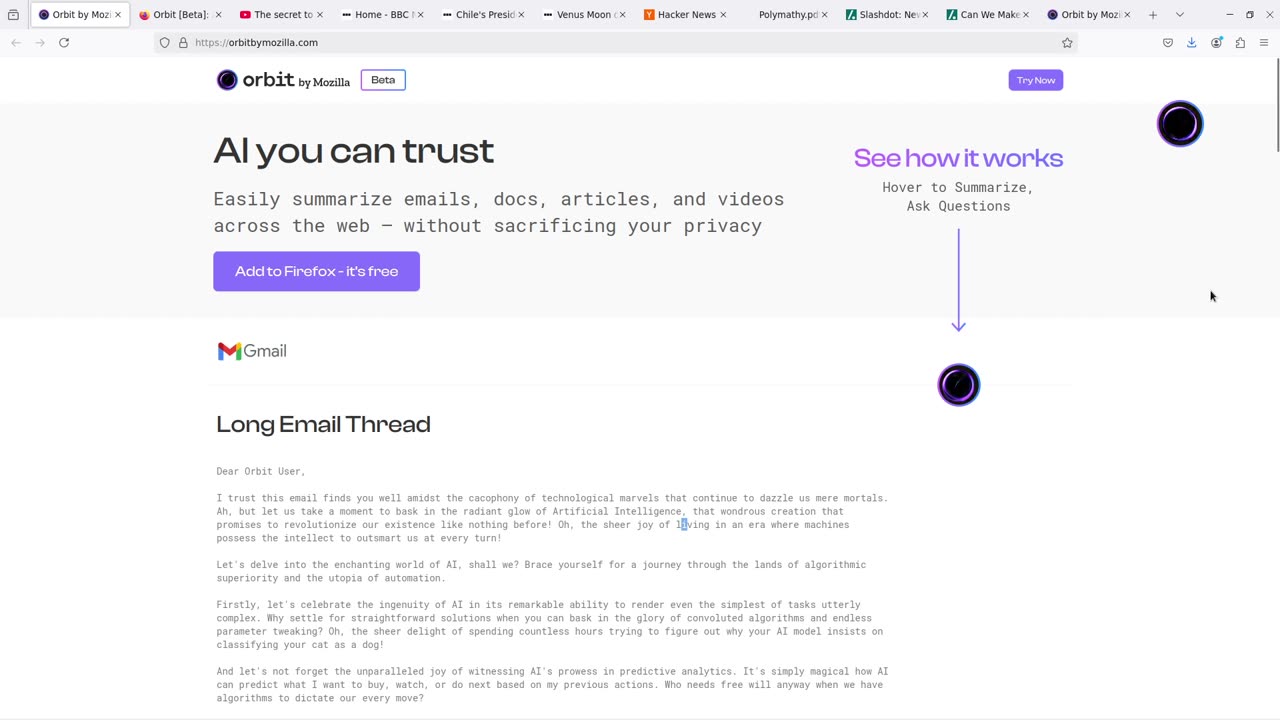 Mozilla Orbit: AI Summarizer Demo 🛠️
