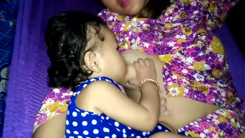 Breast Feeding Way In India At Evening Cute Baby (Educational Video)