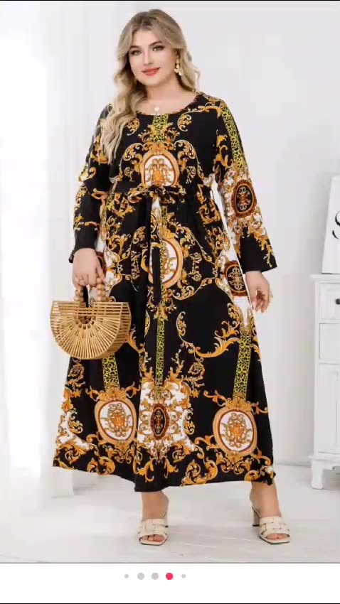 🛒🔥Designed for plus-size fashion - This All-Over Print Round Neck Dress is a must-have!