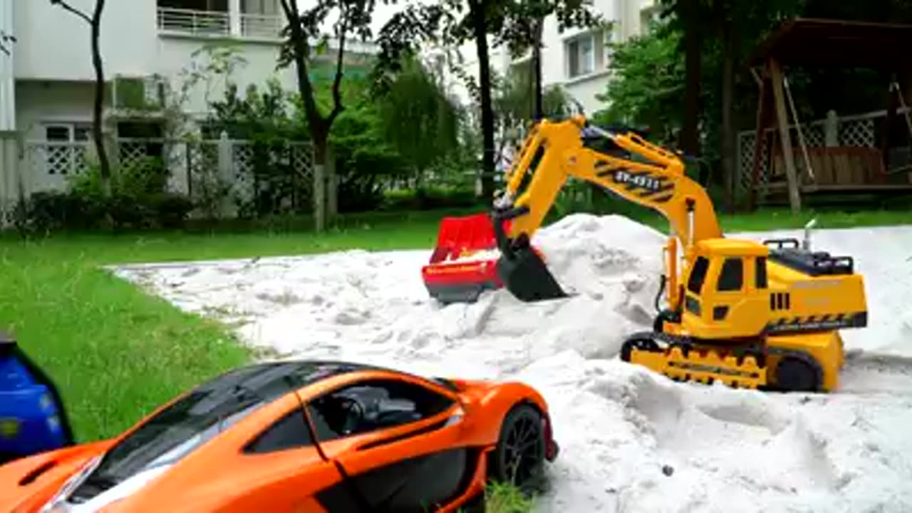 Funny Car Toy | Excavator Videos for Children | Stuck in The Sand Pit