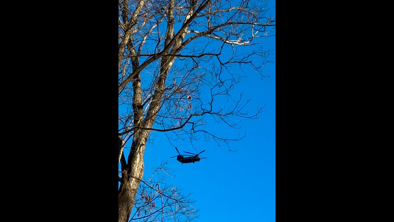 Chinook helicopter flying over our homestead. They sound amazing echoing through the mountains