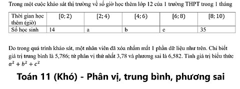 Toán 11: (Khó): Phân vị, trung bình, phương sai: Trong một cuộc khảo sát thị trường về số giờ học