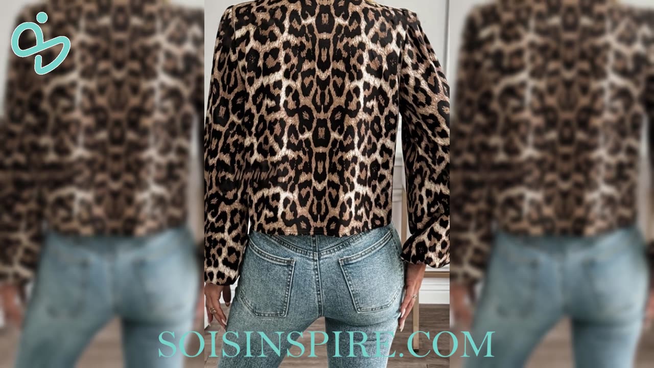 Tied Leopard Round Neck Long Sleeve Top