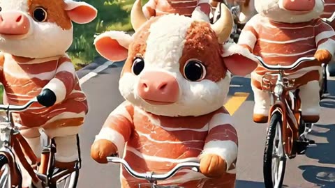 Pork belly mouse orange rabbit pork belly cow strawberry dog ​​go on a bike trip together