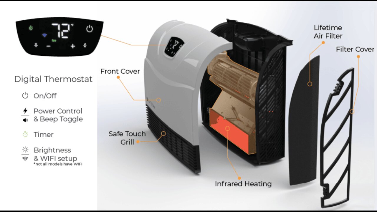 Heat Storm HS-1500-PHX-WIFI Infrared Heater, Wifi Wall Mounted