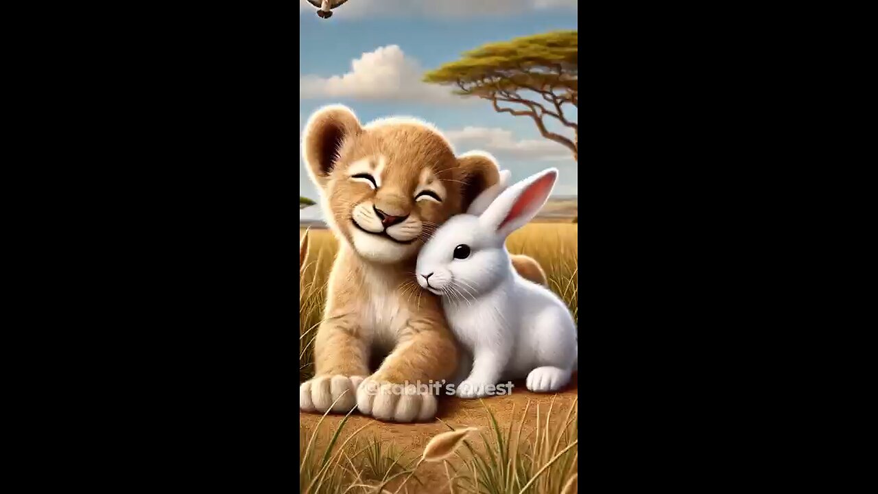 🐰Cute rabbit rescued the poor little lion cub _rabbit _cat _kitten _funny _ai(360P)