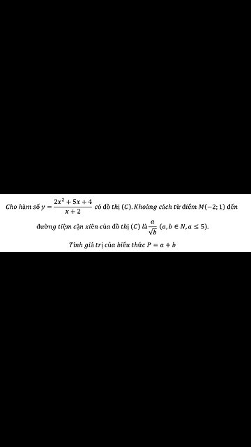 Tiệm cận xiên: Cho hàm số y=(2x^2+5x+4)/(x+2) có đồ thị (C).Khoảng cách từ điểm M(-2;1) đến