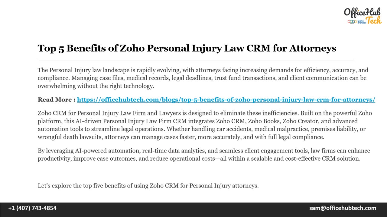 Top 5 Benefits of Zoho Personal Injury Law CRM for Attorneys