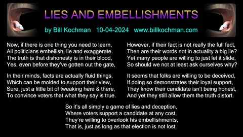 LIES AND EMBELLISHMENTS -- an original song by Bill Kochman.