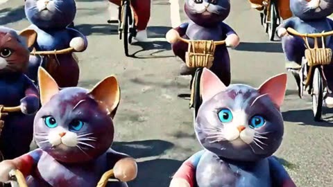 Li Zi Dog, Li Zi Cat, and Li Zi Bear ride bicycles together and go out for a trip