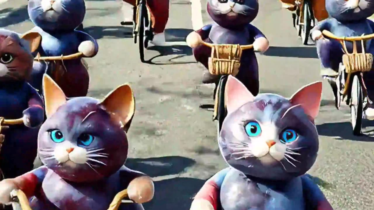 Li Zi Dog, Li Zi Cat, and Li Zi Bear ride bicycles together and go out for a trip