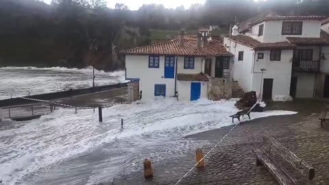 The Strong Waves in Villaviciosa, Asturias, Spain