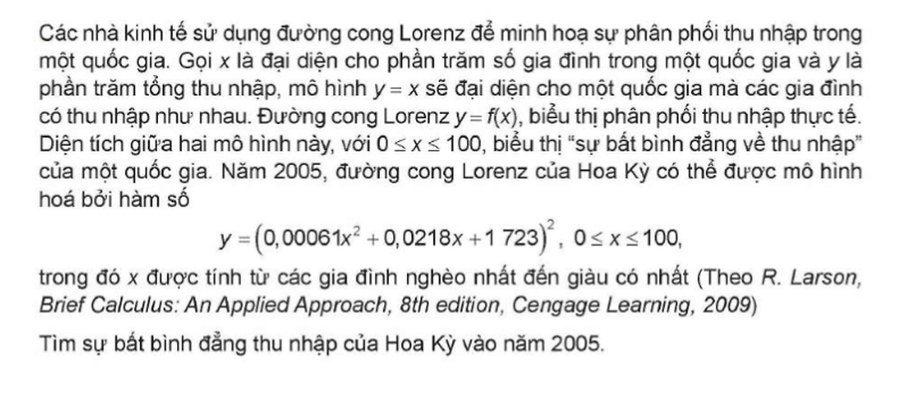 Toán 12: Các nhà kinh tế sử dụng đường cong Lorenz để minh họa sự phân phối thu nhập