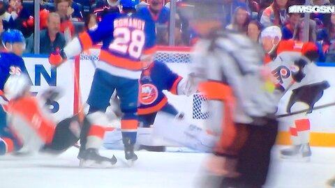 Islanders D #28 Alex Romanov absolutely crushes Flyers #8 Cam York