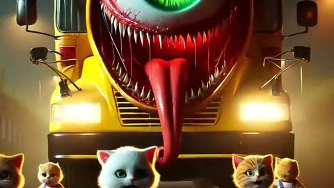 The kitten suddenly encountered a mutated bus monster #3d zone #animation