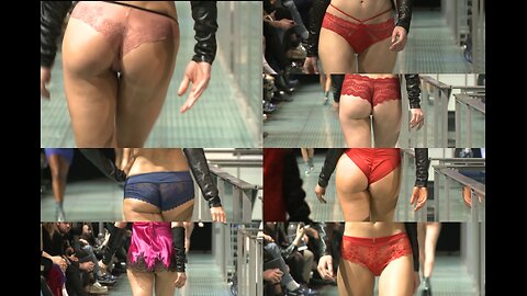 Sexy fashion show. Models without a bra on the catwalk.